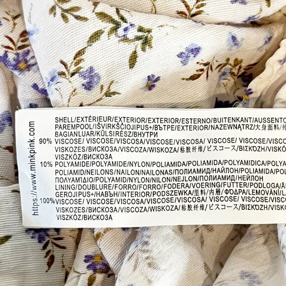 MINKPINK Hailey Floral Puff Sleeve Cutout Midi Dress White Purple XL - Picture 3 of 16